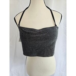 Victoria's Secret PINK Sequin Halter Crop Top Sparkle Glitter Glam Party Club XL